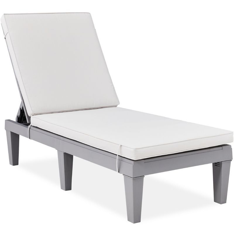 Gray Resin Patio Chaise Lounger with White Cushions