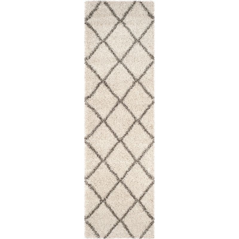 Ivory and Grey Diamond Shag Runner Rug, 2'3" x 20'