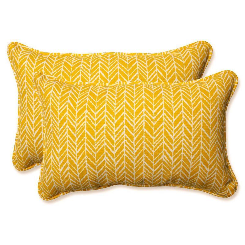 Yellow and Off-White Embroidered Rectangular Throw Pillow Set