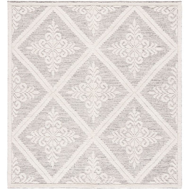 Ivory and Grey Hand-Knotted Wool Square Area Rug