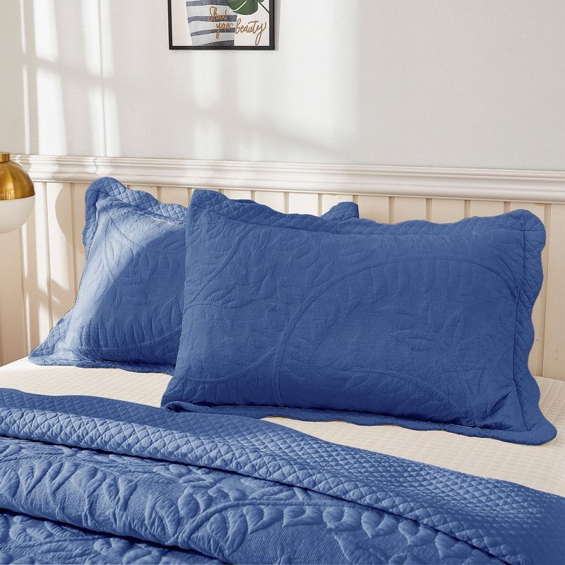 King Blue Cotton Embroidered Quilted Pillow Shams