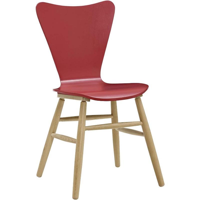 Cascade Mid-Century Red Bentwood Dining Chair with Light Wood Legs