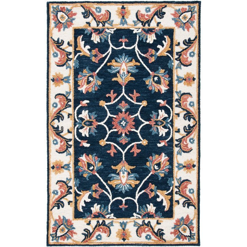 Handmade Tufted Wool Blossom Area Rug - 3' x 5' Blue/Ivory