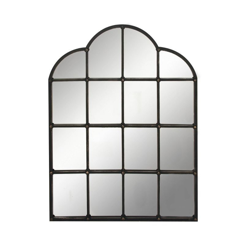 Arched Black Metal Window Pane Wall Mirror