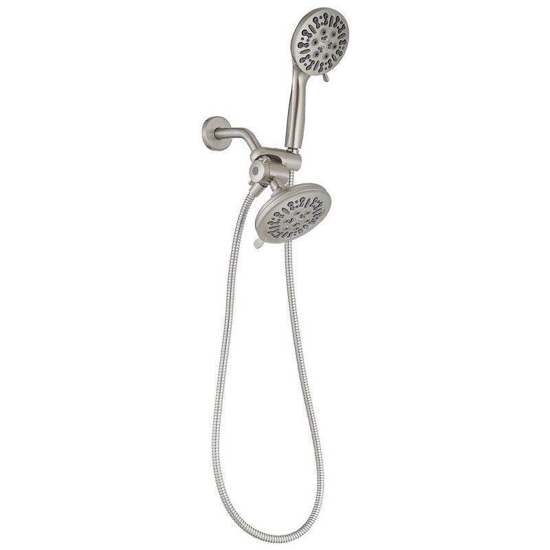 Brushed Nickel Dual Shower Head with Handheld and Stainless Steel Hose