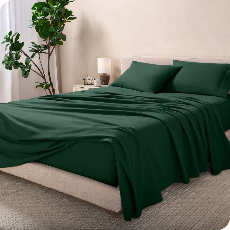 Forest Green Cotton Flannel Twin Sheet Set with Deep Pockets