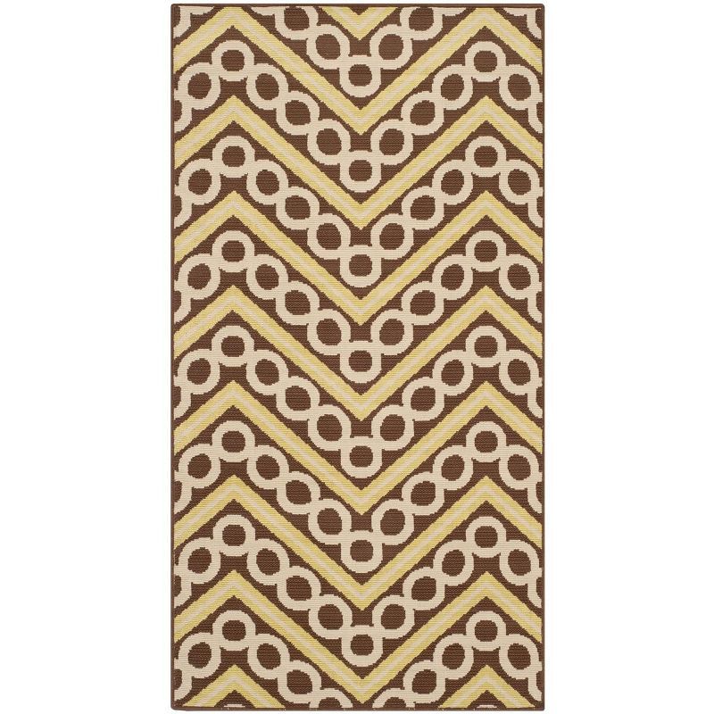 Hampton Brown and Ivory Chevron Synthetic Indoor/Outdoor Rug