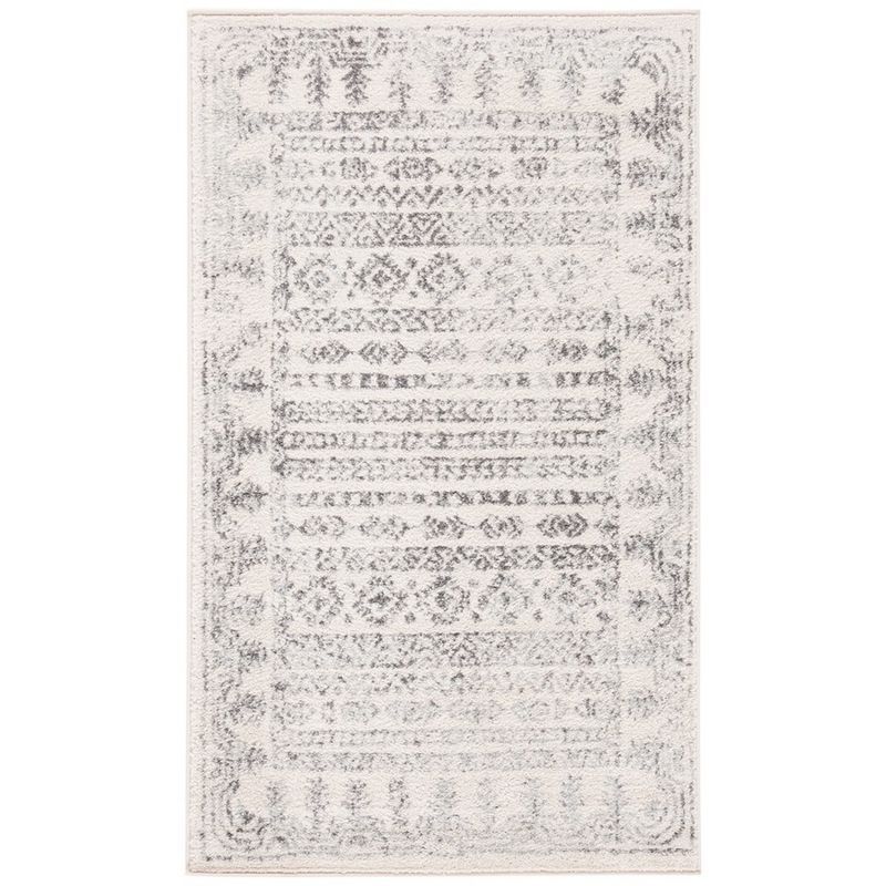 Ivory and Grey Synthetic 2' x 5' Hand-Knotted Easy Care Runner Rug