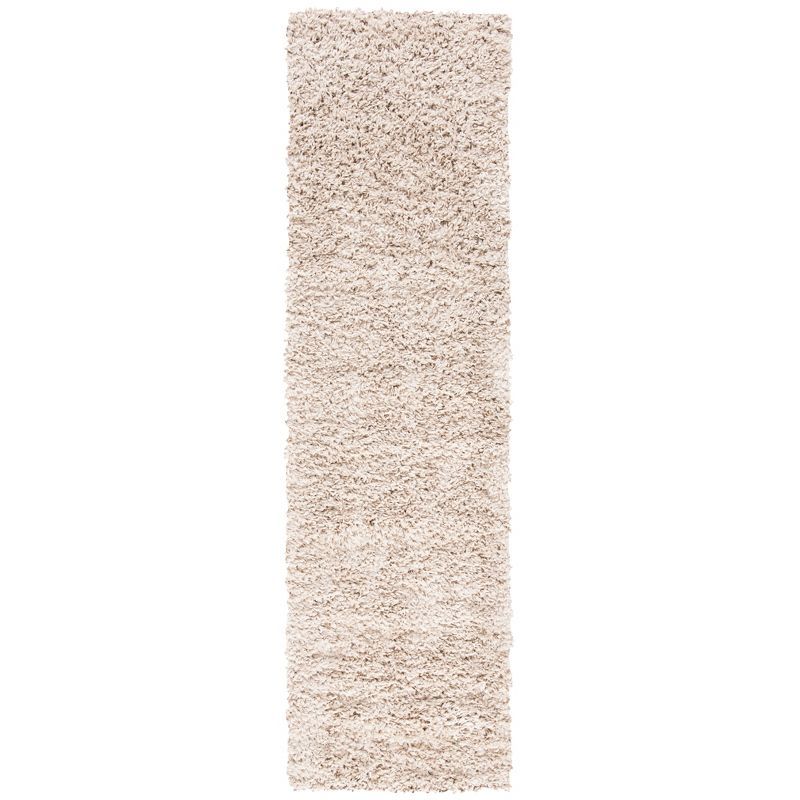 Luxurious Beige Shag 2' x 11' Runner Rug with Non-Slip Feature