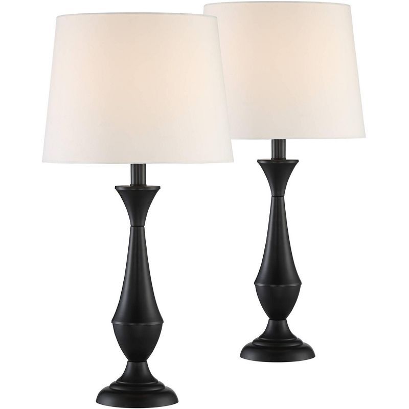 24" Black Metal Table Lamps Set with White Linen Shades