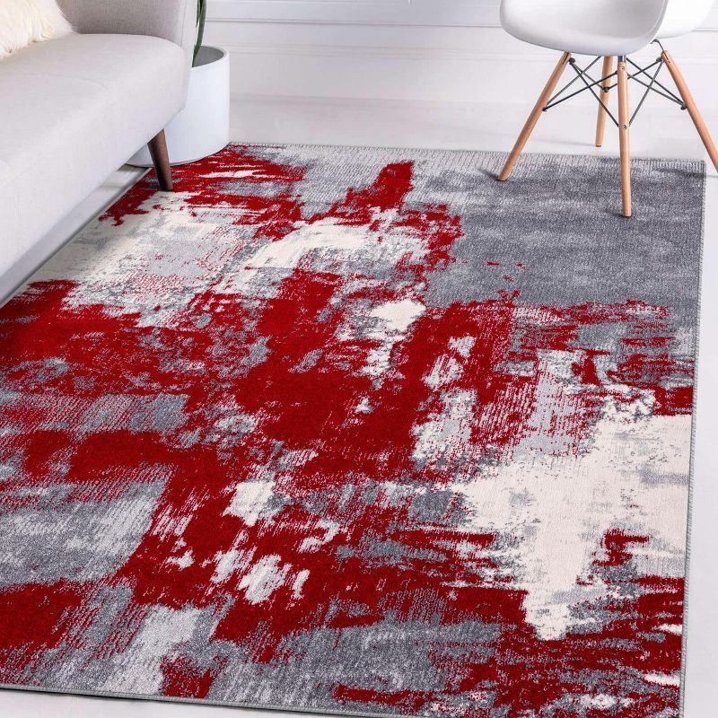 24" Abstract Red Synthetic Easy-Care Rectangular Rug