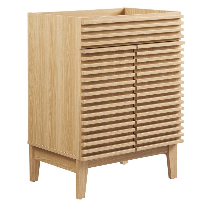 Oak Wood Mid-Century Modern Freestanding Bathroom Vanity Cabinet