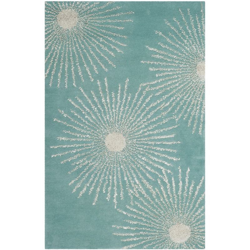 Light Teal Multi Hand-Tufted Wool Viscose Area Rug