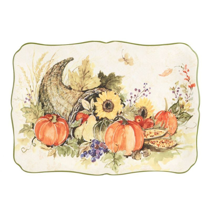 Harvest Morning Multicolor Ceramic Rectangular Serving Platter