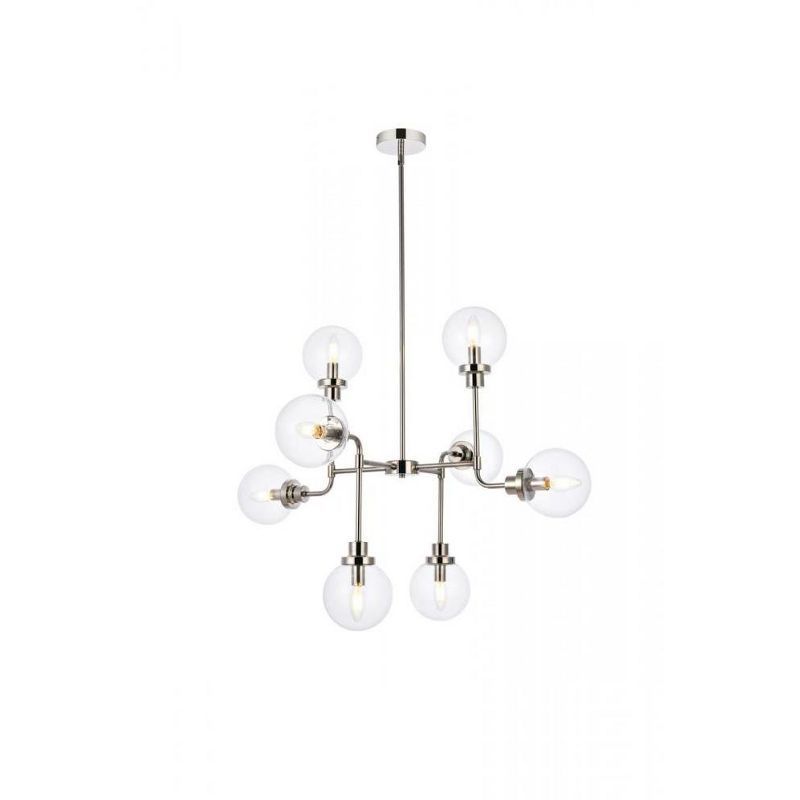 Hanson 8-Light Polished Nickel Pendant with Clear Glass Shades