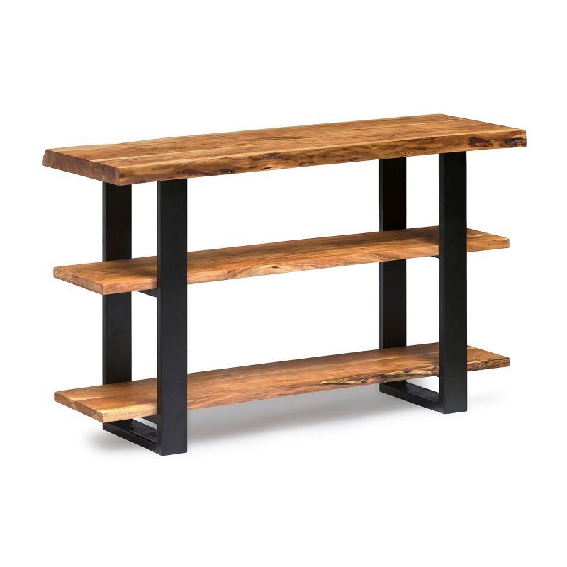 Alpine Natural Acacia Wood Media Console with Metal Legs