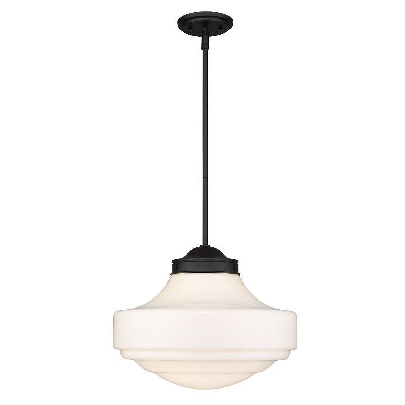 Ingalls 16" Vintage Matte Black and White Glass Pendant Light