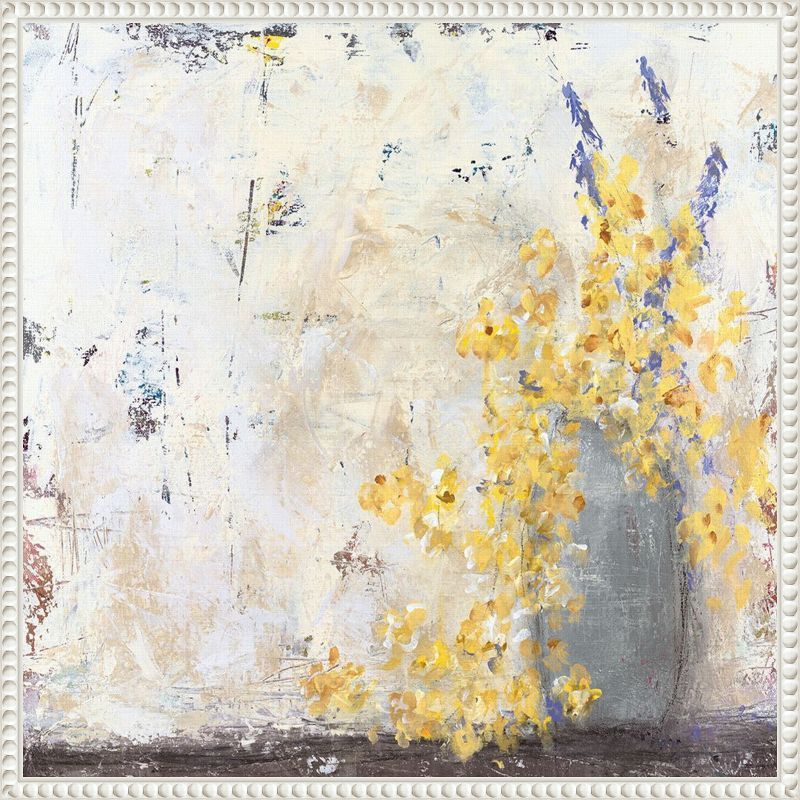 Abstract Yellow Floral Canvas Print with White Frame, 22 x 22 inches