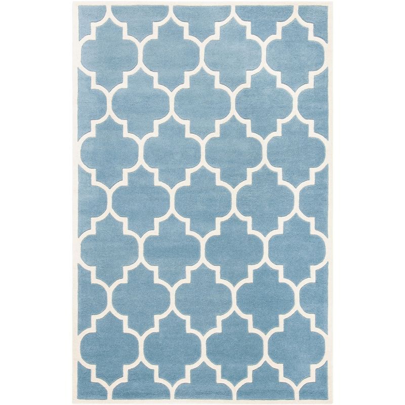 Hand-Tufted Blue Ivory Wool 5' x 8' Area Rug