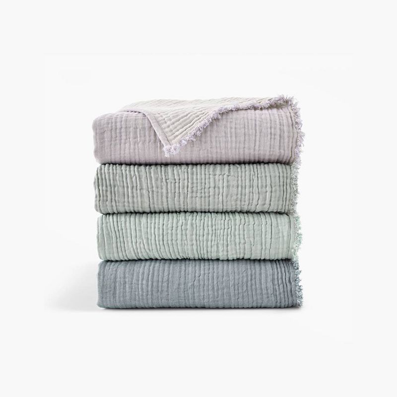 Organic Cotton Two-Toned Reversible Throw Blanket with Fringe Edge
