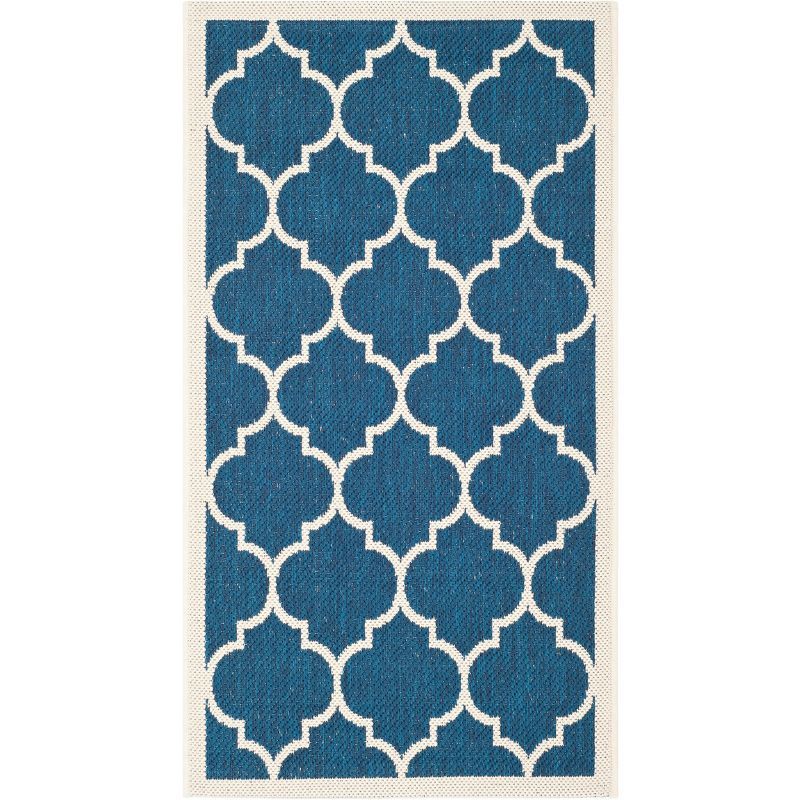 Navy and Beige Geometric Indoor/Outdoor Area Rug