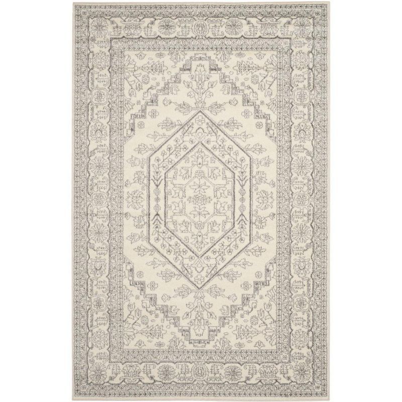 Elegant Ivory & Silver Medallion 6' x 9' Easy-Care Area Rug