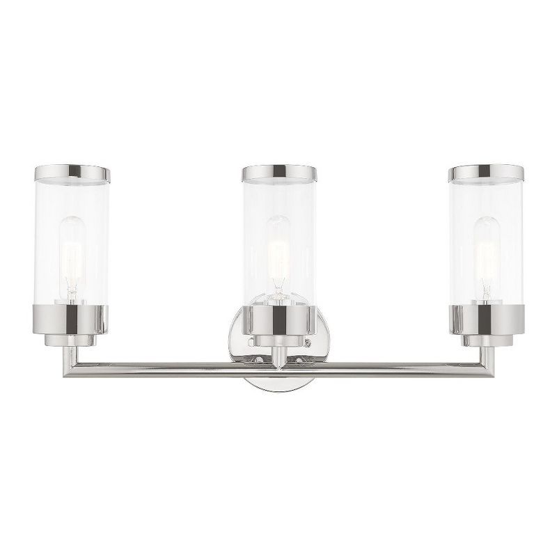 Hillcrest Polished Chrome 3-Light Vanity with Clear Glass Shades