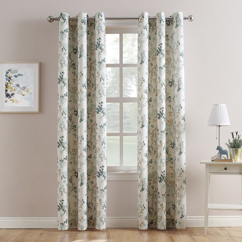 Harbor Blue Floral Print Room-Darkening Grommet Curtain Panel