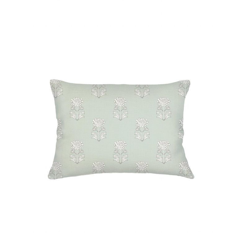 Mint Green Block Print Linen Rectangular Throw Pillow