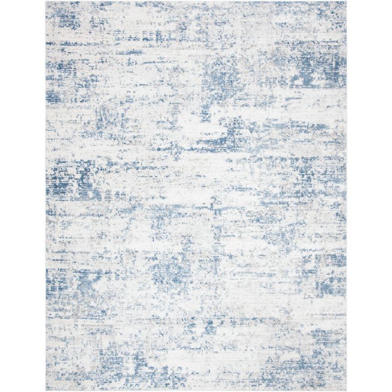 Ivory & Blue Abstract Hand-Knotted 9' x 12' Synthetic Area Rug