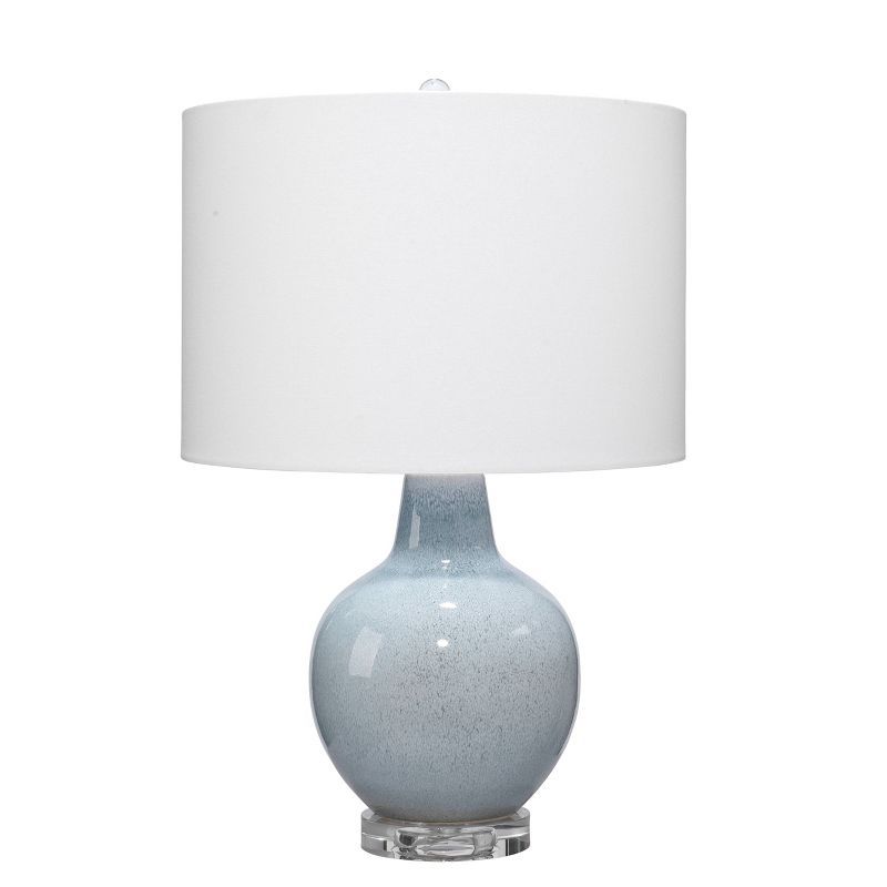 Blue Ceramic Table Lamp with White Cotton Shade and 3-Way Switch