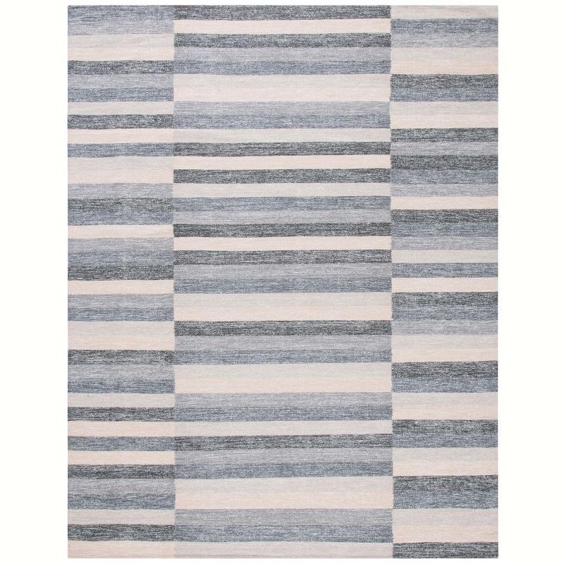 Handwoven Striped Kilim 8' x 10' Gray Wool-Cotton Rug