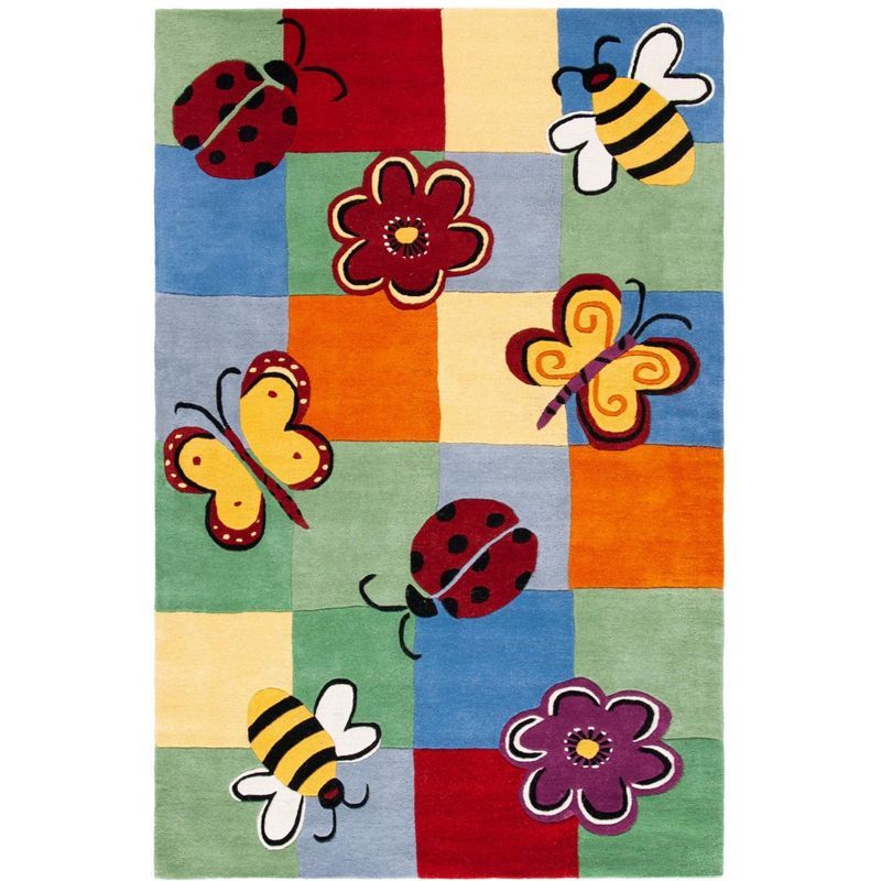 Hand-Tufted Multicolor Wool and Viscose Kids Round Rug