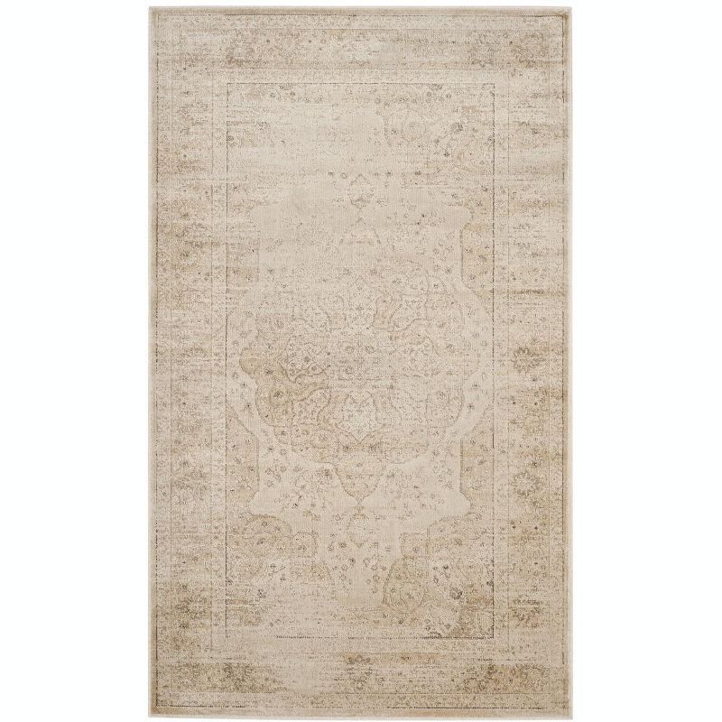 Cream Hand-knotted Round Viscose Area Rug