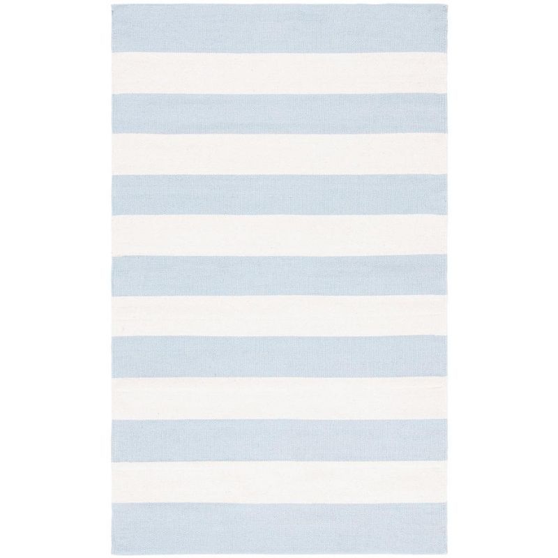 Sky Blue and Ivory Striped Hand-Woven Wool-Cotton Area Rug