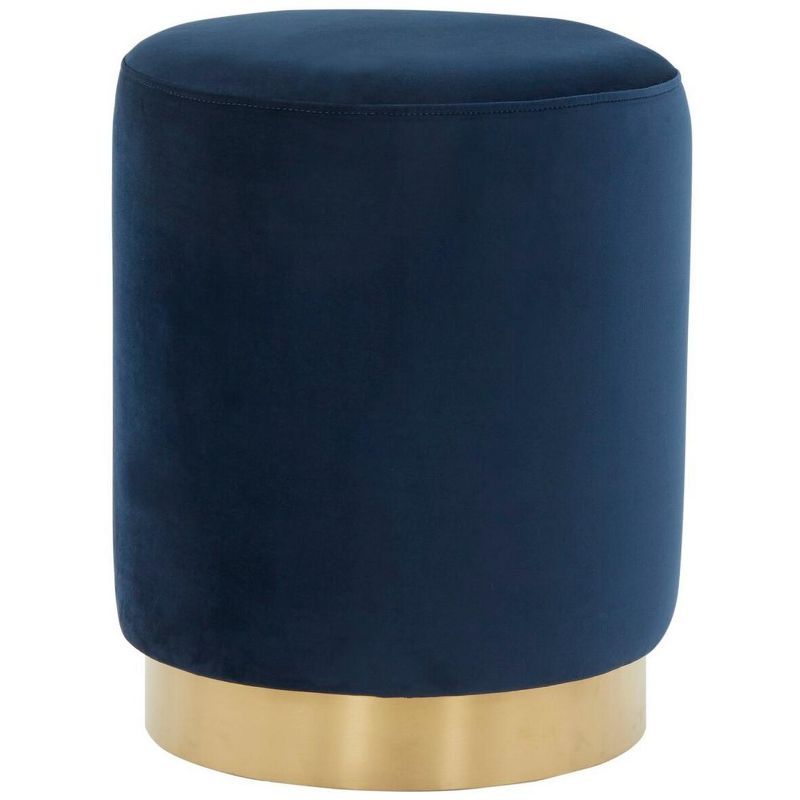 Elsworth Navy Velvet Ottoman with Brass Base