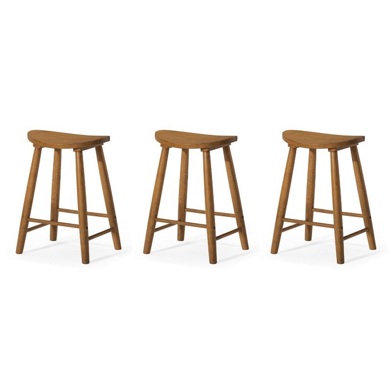 Luna 26" Rustic Natural Wood Backless Saddle Stools, Set of 3