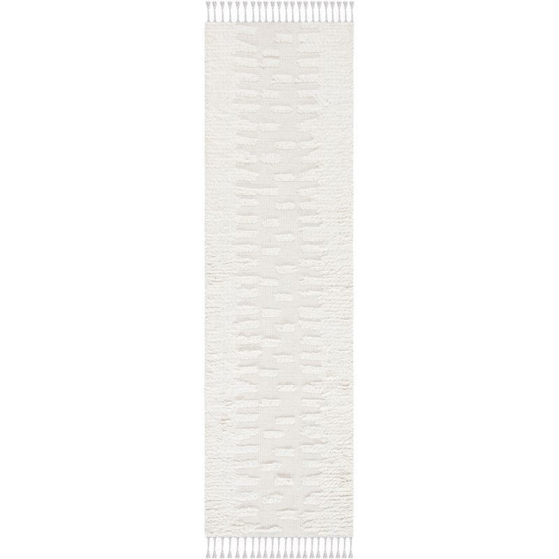 Ivory Handwoven Wool Tufted Shag Runner Rug