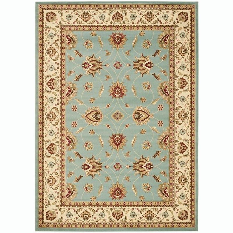 Elegant Blue/Ivory Floral Synthetic 8' x 11' Easy-Care Area Rug