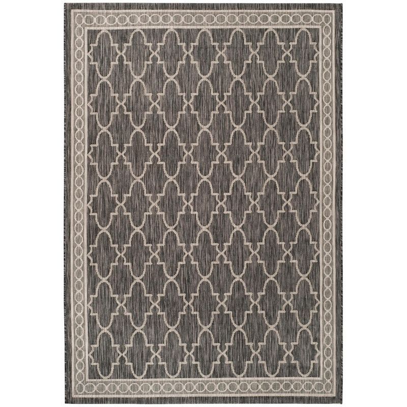 Black and Beige Geometric Indoor/Outdoor Area Rug, 2' x 3'7"