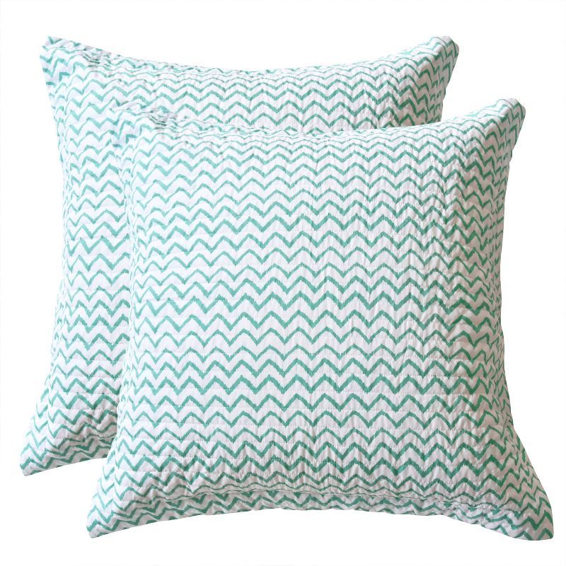 Aqua and White Zig Zag Cotton Euro Shams Set