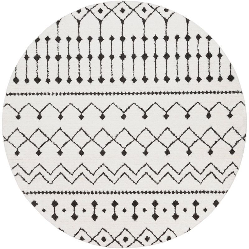 Round Black and White Shag Synthetic Rug