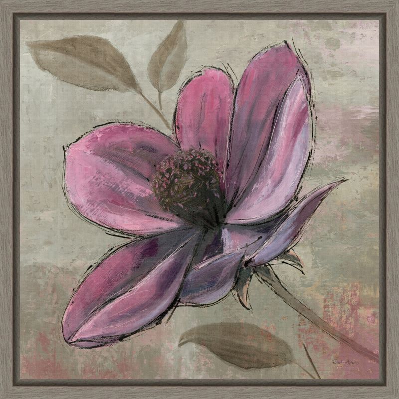 Plum Floral III Purple Canvas Wall Art with Grey Frame