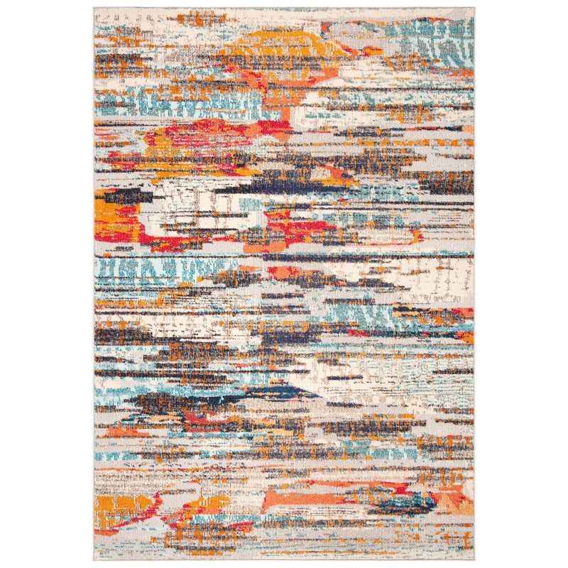 Ivory and Multicolor Abstract Synthetic Area Rug, 4' x 6'