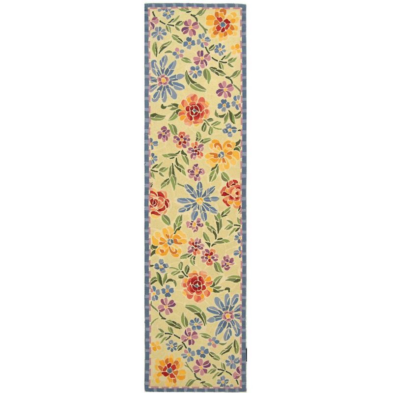 Ivory Floral Hand-Knotted Wool Runner Rug 2'6" x 10'
