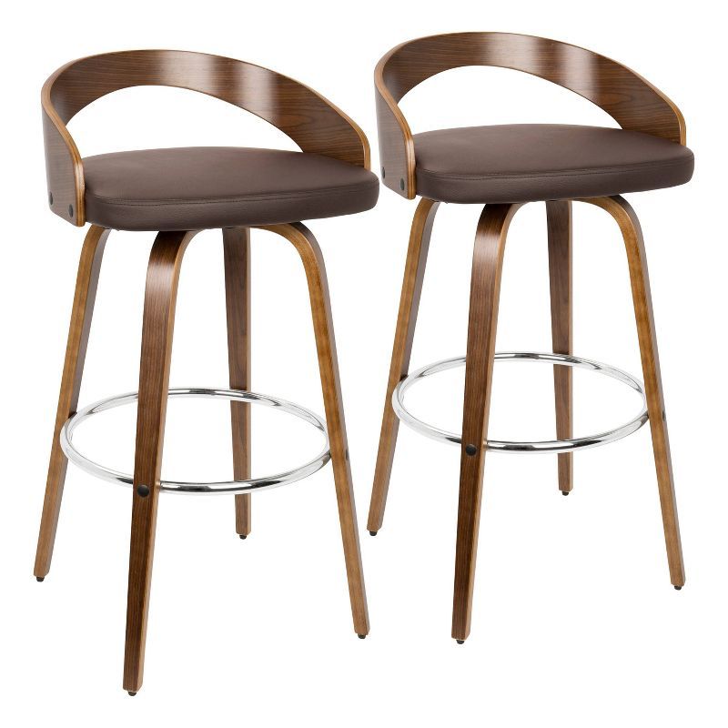 Mid-Century Modern Swivel Barstool in Dark Brown Wood, Set of 2