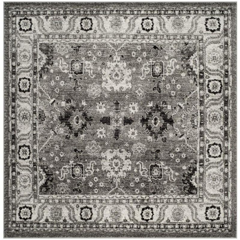 Safavid Style High Pile Grey and Black Synthetic Area Rug