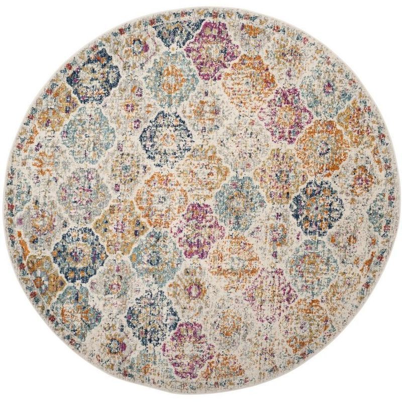 Blue and Multi-Color Round Cotton Synthetic Area Rug