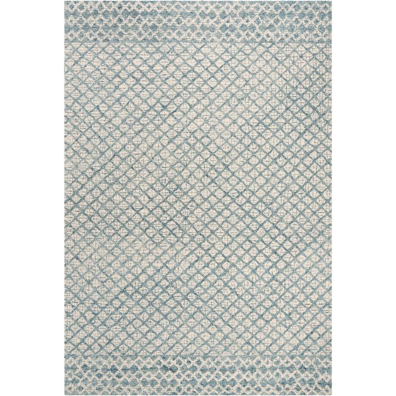 Blue and Ivory Tufted Wool 8' x 10' Area Rug