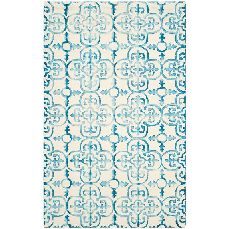 Ivory and Turquoise Hand-Tufted Wool 6' x 9' Area Rug